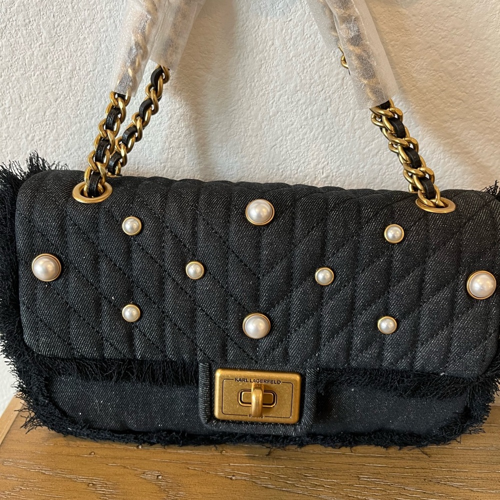 karl lagerfeld paris agyness denim shoulder bag